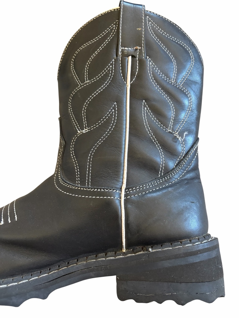 VINTAGE JOHN FLUEVOG F SHOE COWBOY BLACK LEATHER FLAME BOOT 8.5 WESTERN - Picture 7 of 11